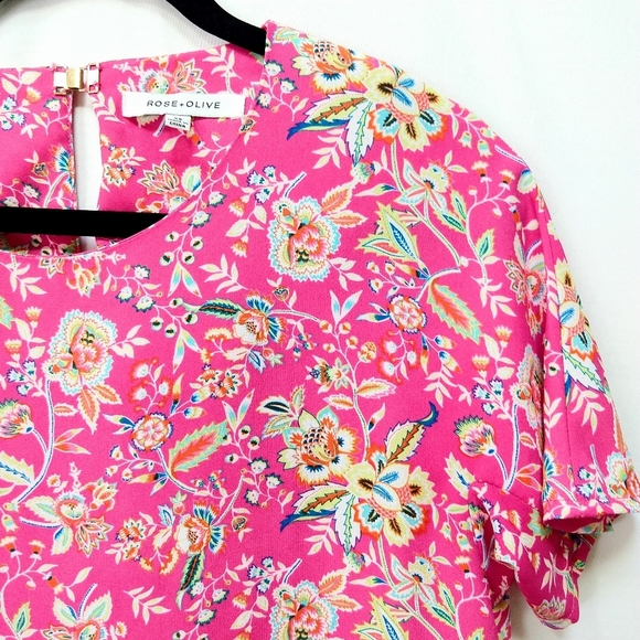 Rose & Olive Pink Floral Blouse Short Sleeve Size XS - Picture 10 of 15